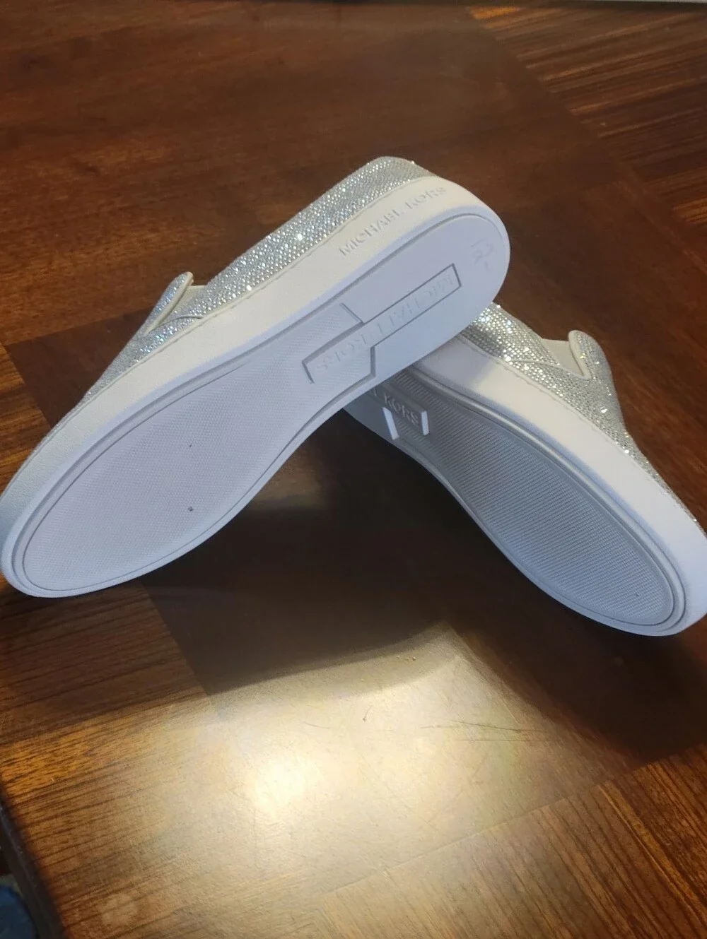 Michael Kors,Sparkling Silver Rhineston Slip-On Sneakers - Women Size 8M.